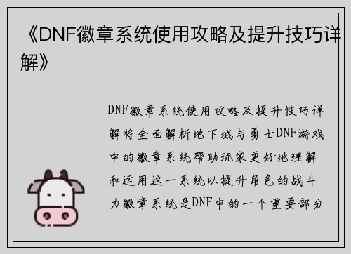 《DNF徽章系统使用攻略及提升技巧详解》